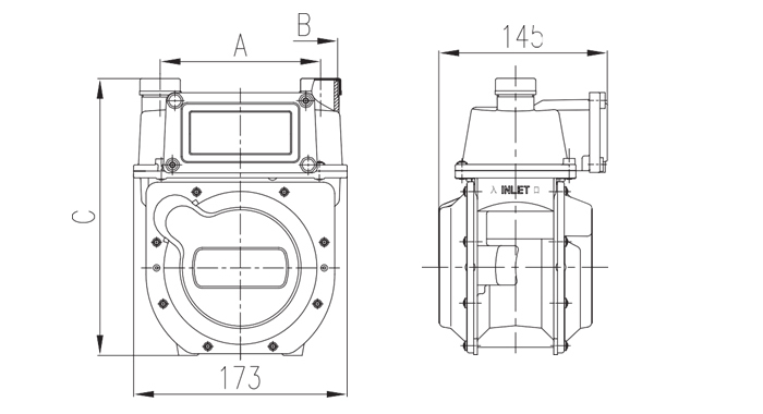 Medidor de gas tipo diafragma, con carcasa de aluminio